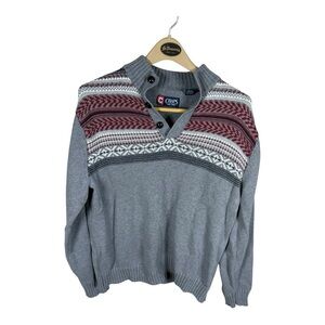 Chaps‎ V-Neck Gray and Red Sweater with Classic Design